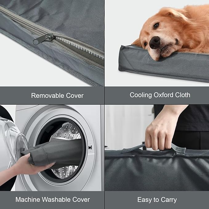 Orthopedic Dog Bed for Large Dogs, Big Waterproof Dog Bed Washable Pet Bed for Large Sized Dogs with Egg Crate Foam Pet Bed Mat, Removable Oxford Cooling Cover, Grey