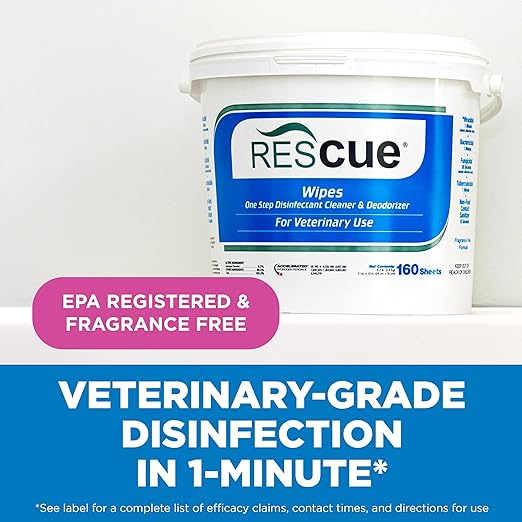 REScue One-Step Disinfectant Cleaner & Deodorizer Wipes for Vet Use – Cleaner for Kennels, Litter Boxes, Vet Offices, Pet Grooming Surfaces – Extra Large Wipes, 160-Count Bucket Refill (1 Pack)