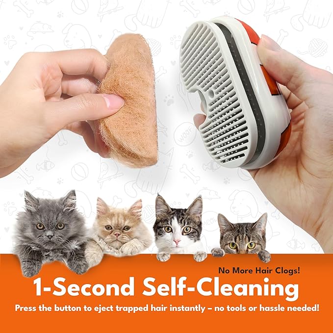 Cat Steam Brush for Shedding – 3-in-1 Grooming Tool with Mist Spray, Anti-Static, USB Rechargeable – One-Click Clean Brush for Cats and Dogs of All Fur Types