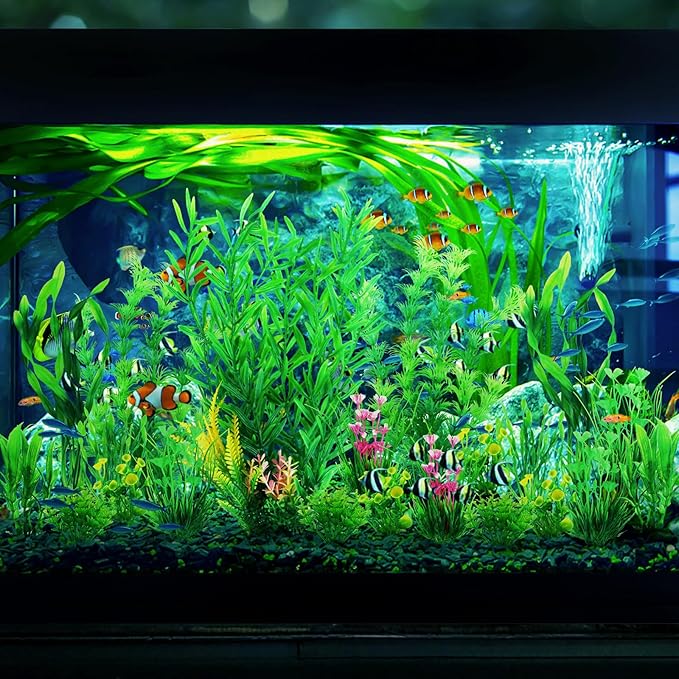 Fish Tank Plants, 20pcs Aquarium Decor Green Plants Artificial Aquarium Decorations Plant, Fish Tank Accessories for Household and Office Aquarium Simulation, Small to Large