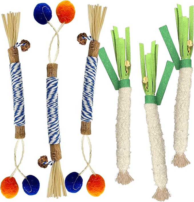 Catnip 6PCS Chew Stick with Wrapped Cotton Rope – Natural Dental Care Cat Toy for Teeth Cleaning & Gum Health, Satisfies Chewing Instincts, Safe & Long-Lasting Kitten Teething Toy