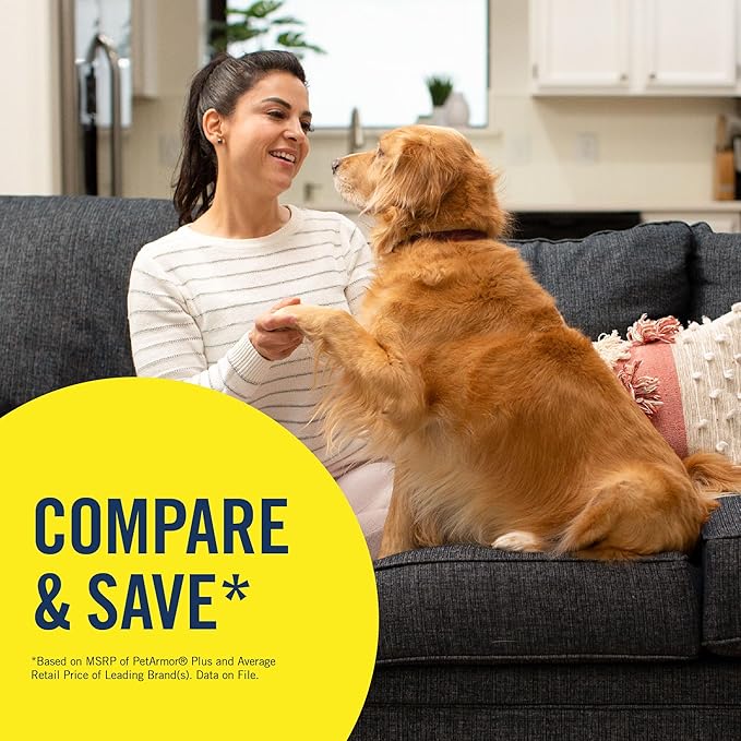 PetArmor Plus Flea and Tick Prevention for Dogs, Dog Flea and Tick Treatment, 3 Doses, Waterproof Topical, Fast Acting, Large Dogs (45-88 lbs)