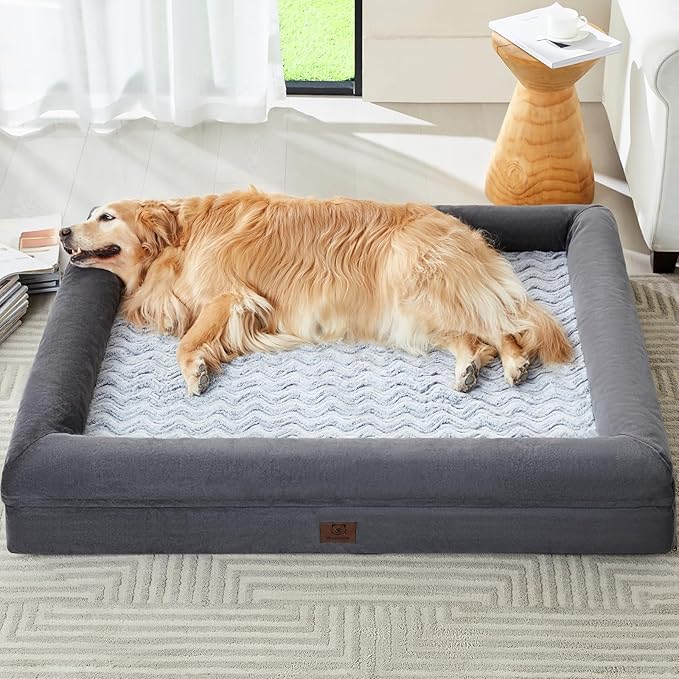 WNPETHOME XXL Extra Large Dog Bed, Washable Dog Couch with Removable Waterproof Cover, Orthopedic Large Pet Sofa Bed with Bolster Sides for Sleeping