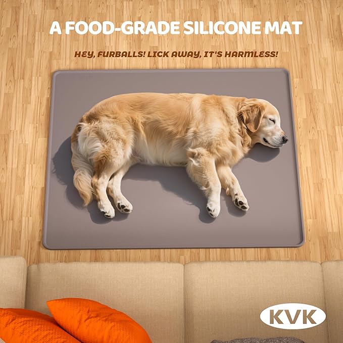 KVK Extra Extra Large Silicone Dog Food Mat 39.4×43.3in and 128oz Silicone Bag Set, Super Size Waterproof Pet Feeding Mat & Container, Non-Slip, Chew-Resistant Floor Protection (Cool Grey&Teal)