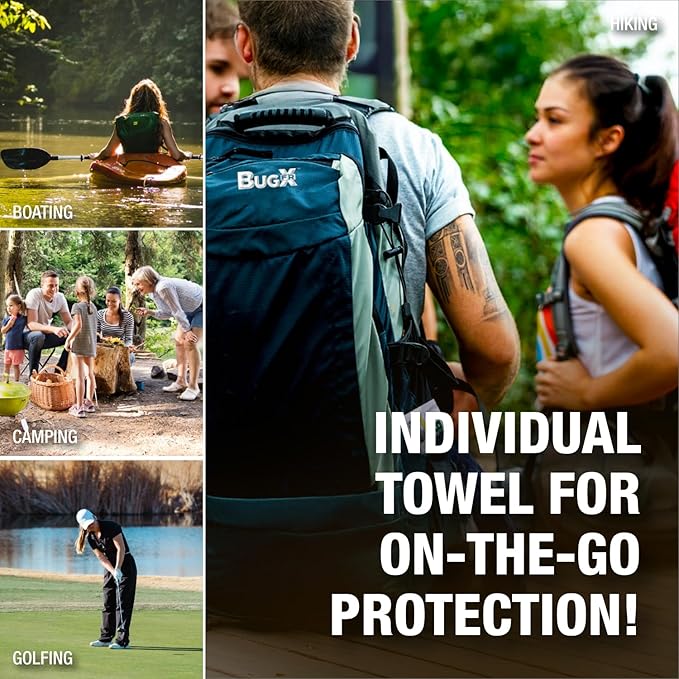 CoreTex Bug X FR DEET-Free Insect Repellent Wipes - Pack of 50 Single-Use, Naturally Derived Geranium Oil Bug Wipes - Protects Against Flies, Fleas & Mosquitoes - Travel Mosquito Repellent Towelettes