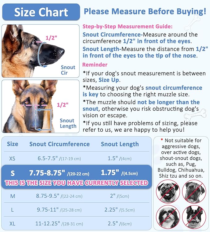 LUCKYPAW Dog Muzzle, Soft Muzzles for Large Medium Small Dogs to Prevent Biting Chewing with Ring and Adjustable Strap for Vet Visit Training (Blue, S)