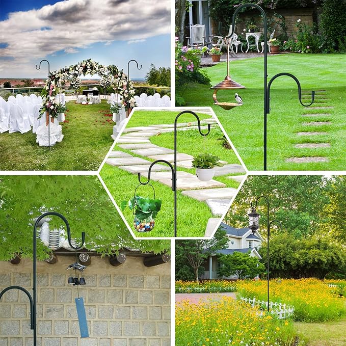 MIPON 2 Pack 78 Inch Double Shepherds Hooks for Outdoor Bird Feeder,Hanging Plants,Solar Light,Adjustable 78/62/46/30 Inch,3/4 Inch Width Heavy Duty Garden Shepards Hook