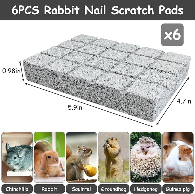 Hamiledyi 6PCS Rabbit Scratching Pads Bunny Lava Grinding Claw Pads Small Animal Foot Pads Hamster Scratch Board Chew Toys for Gerbil Chinchilla Hedgehog Guinea Pig Cage Accessories