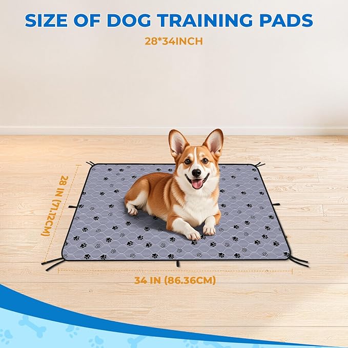 Fostanfly Washable Pee Pads for Dogs, 2 Pack 28''x34'' Large Ultra-Absorbent and Leak-Proof Non-Slip Reusable Potty Training Pads for Dogs, Puppy and Cats of Add 8 Lanyards