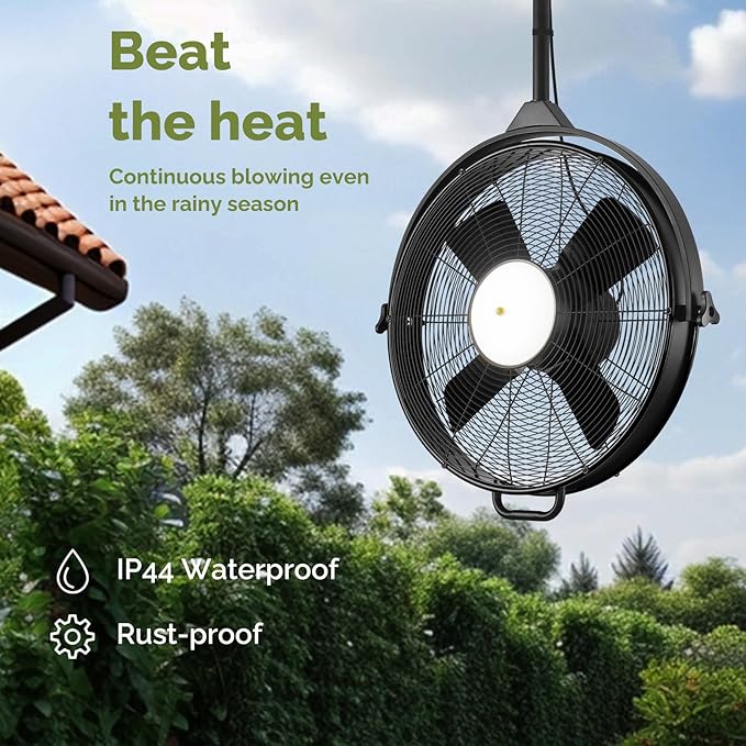 Orison 24.8'' Waterproof Outdoor Ceiling Fan, 6 Speed Ceiling Mounted Plug-In Cord Garage Fan with Remote&APP, 360-degree Manual Vertical Rotation, Hook hanging for Gazebo, Patio, Pergola (Black)