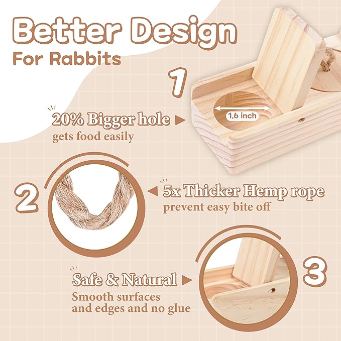 SoulThink® Interactive Wooden Pet Rabbit Toys - Sniff n' Snack Bunny Chew Toys for Rabbit Treats, Suited as Guinea Pig Toys, Hamster Toys for Boredom, Bunny Toys for Rabbits Keep Busy (2 Sets)