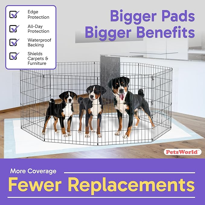 PETSWORLD Mega-Sized Dog Pee Pads (40" x 99") – 4XL Gigantic Pet Piddle Pads for Puppy Training, Incontinence – with Adhesive Sticky Tape – Leak Proof, 5-Layer Protection (240 Count)