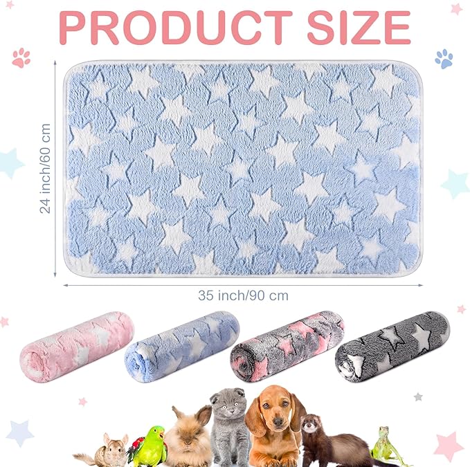 Reginary 4 Pcs Waterproof Guinea Pig Blankets Washable Small Animal Fleece Bedding Absorbent Guinea Pig Cage Liners Reusable Pet Pee Pad Sleep Mat for Hamster Ferret(Cute Star Pattern,35 x 24 Inch)
