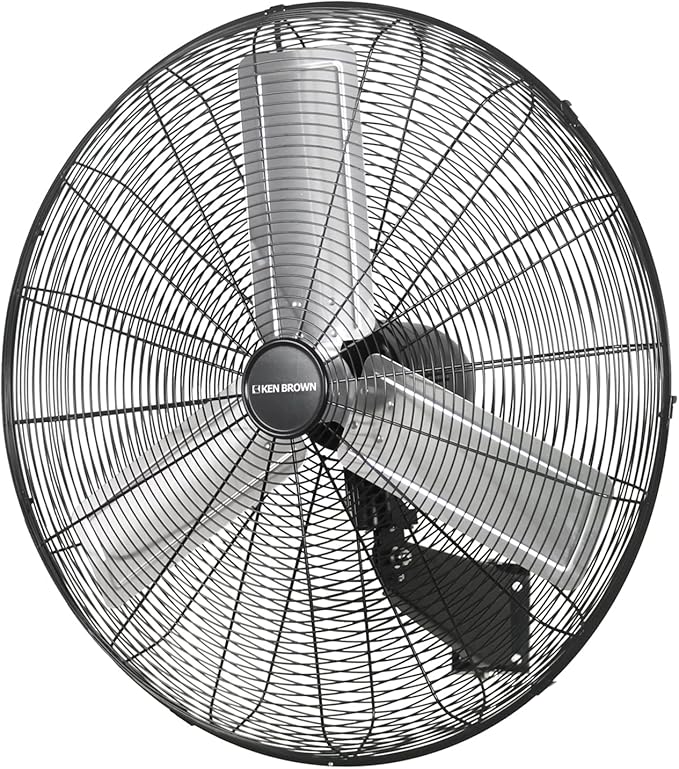 KEN BROWN 30 Inch Industrial Oscillating Wall Mount Fan - 7497 CFM High Velocity, Heavy Duty Metal Construction, 2 Speed Settings, Black