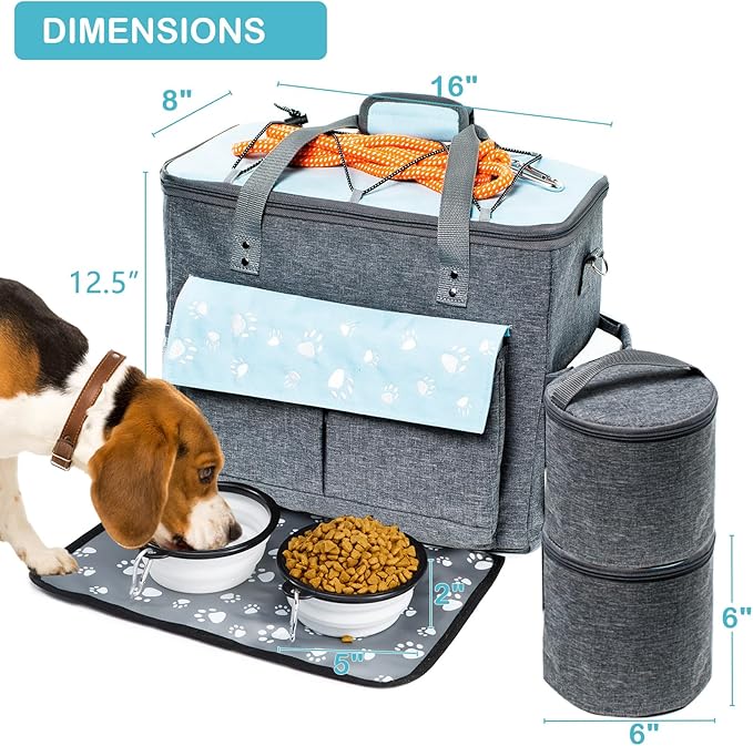 Dog Travel Bag, Airline Approved Dogs Bags for Traveling, 2 Dog 's Food Travel Container and Collapsible Bowls, Weekend Pet Travel Bags (X-Large)