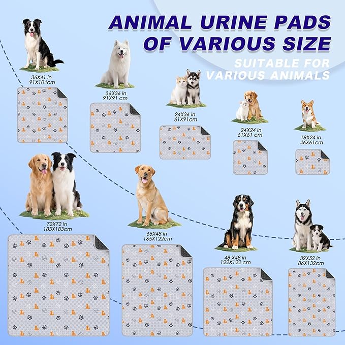 Washable Pee Pads for Dogs, 4 Pack Absorbent Reusable Training Dog Pads Pet Puppy Pads, Non-Slip Potty Pads for Whelping, Playpen, Crate, Bed, Orange, 18"x24"