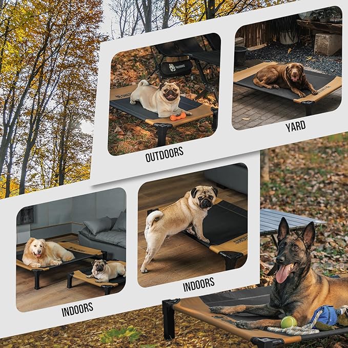 ONETIGRIS Elevated Dog Cot, Raised Bed for Medium Large Dogs Indoor Outdoor Cooling Elevated Dog Beds with Breathable Teslin Mesh and No-Slip Feet (Brown, Large)