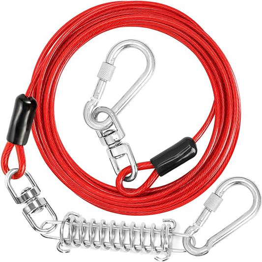 Jenico Dog Tie Out Cable, 10-150FT Runner Cable with Swivel Hook and Shock Spring, Outdoor Dog Leash Tether for Small to Medium Pets Up to 500 LBS