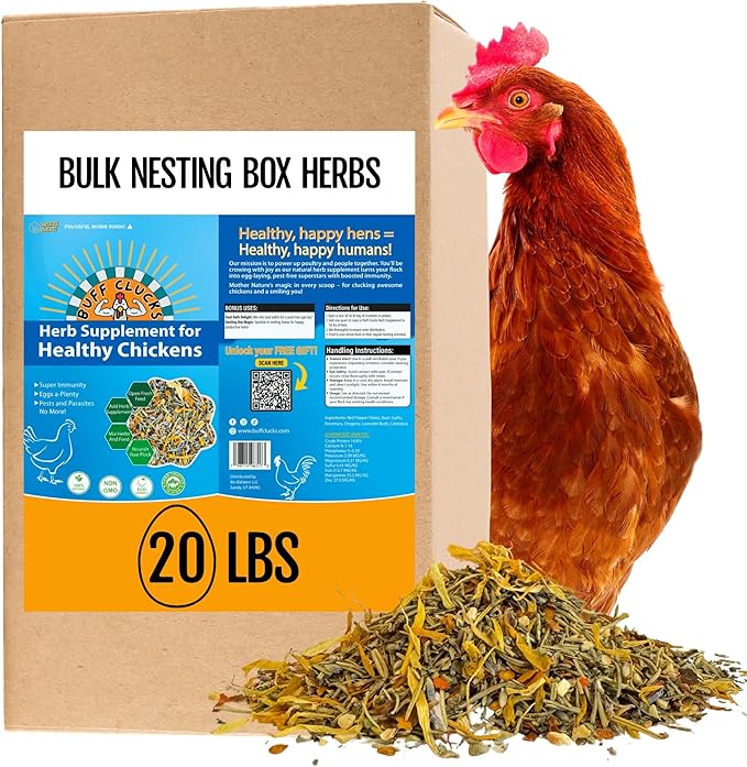 BuffClucks Herb Supplement for Backyard Chickens - Natural Chicken Treats, Poultry Feed Botanical Mix, Plant-Based Coop Snacks for Daily Wellness, Feather Quality, Egg Production, USA (20 LB)