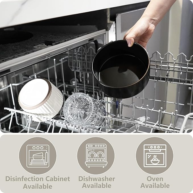 Ceramic Elevated Dog Bowls, Pet Food and Water Bowl Set for Medium and Small Dogs, 3.5 Cups Dog Bowls Raised with Wood Stand, 29OZ, Black