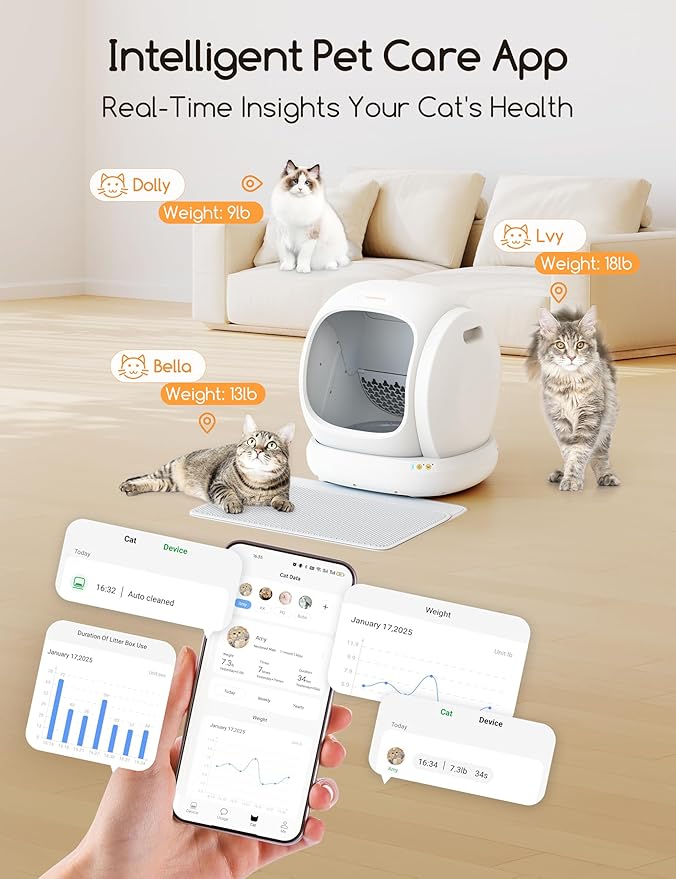 MeoWant Self Cleaning Cat Litter Box, Open-Top Automatic Cat Litter Box with Safety Protection, App Control, Odor-Free, 75L Large Space for Multiple Cats