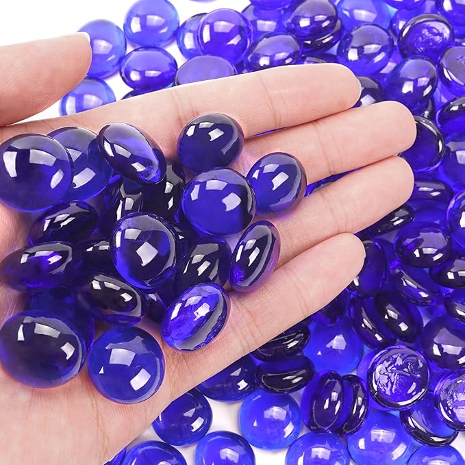 1LB Cobalt Blue Flat Glass Marbles for Vases, Gemstone Beads Vase Filler Decorative Glass Pebbles for Fish Tank, DIY Crafts, Aquarium Decor Rocks
