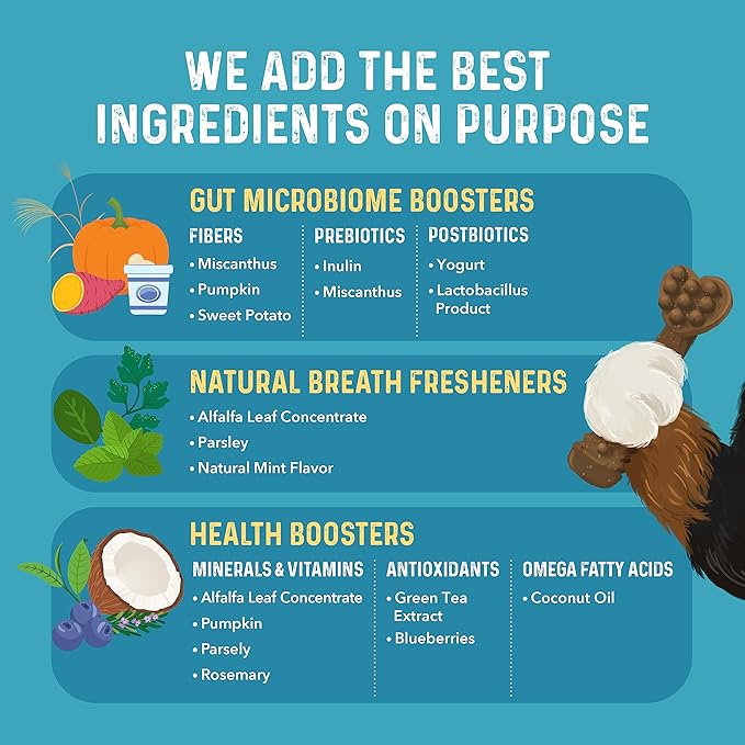 Bernie's Charming Chompers - Daily Dental Chews for Dogs - Cleans Teeth, Freshens Breath, + Boosts Oral-Gut Microbiome. Easy to Digest, Supports Healthy Digestion Naturally (36 oz, Tiny Dogs)