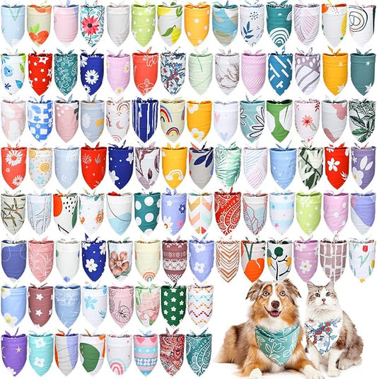 150 Pcs Dog Bandanas Bulk Pet Bibs Colorful Triangle Scarf Pet Bandanas for Medium Large Dogs Spring Summer Birthday Costume Decoration (Boho)