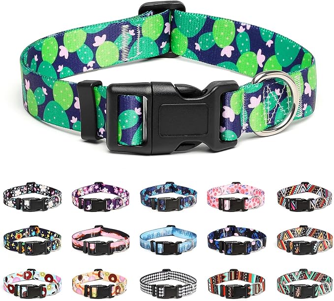 Mercano Adjustable Dog Collar - Special Design Patterns, Soft Nylon Comfortable Durable Pet Collar for Small Medium Large Dogs (L, Cactus)