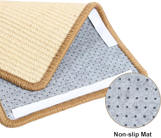 FUKUMARU Cat Scratcher Mat, 19.6 X 11.8 Inch Natural Sisal Cat Scratch Mats, Horizontal Cat Floor Scratching Pad Rug, Protect Carpets and Sofas - Beige