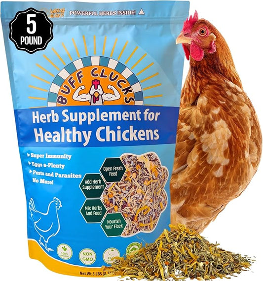 Herb Supplement for Backyard Chickens - Natural Chicken Treats, Poultry Feed Botanical Mix, Plant-Based Coop Snacks for Daily Wellness, Feather Quality, Egg Production, USA (5 LB)