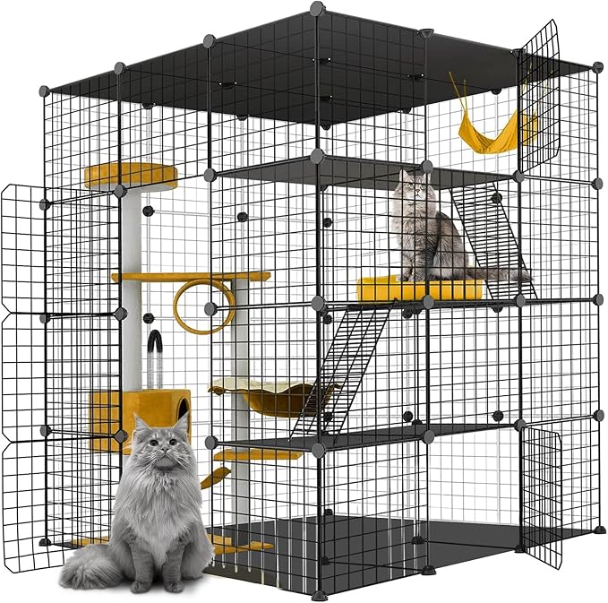 Large Cat Cage,Cat Cage Enclosure Indoor DIY Cat Playpen Detachable Metal Wire Kennels Crate Large Exercise Place Ideal, for 1-4 Cats,Ferret, Chinchilla, Rabbit, Small Animals
