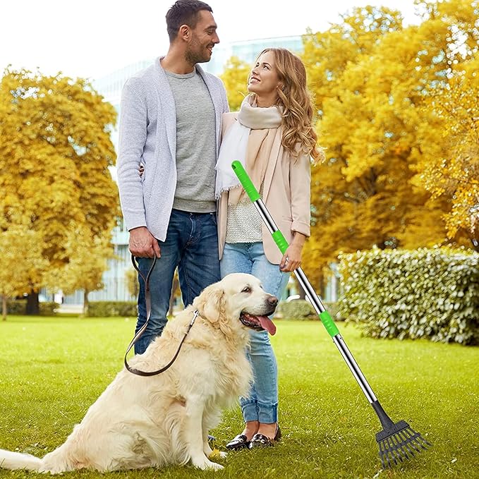 Niubya Pooper Scooper for Dogs, Metal Poop Scooper Tray Spade and Rake Set, Poop Scoop with Adjustable Long Handle, Dog Pooper Scooper for Pet Waste Removal