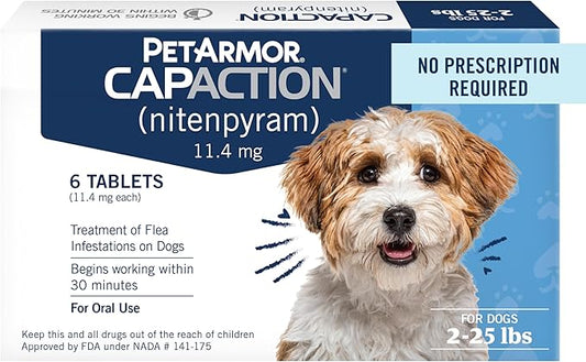 PetArmor CAPACTION (nitenpyram) Oral Flea Treatment for Dogs, Fast Acting Tablets Start Killing Fleas in 30 Minutes, Dogs 2-25 lbs, 6 Doses