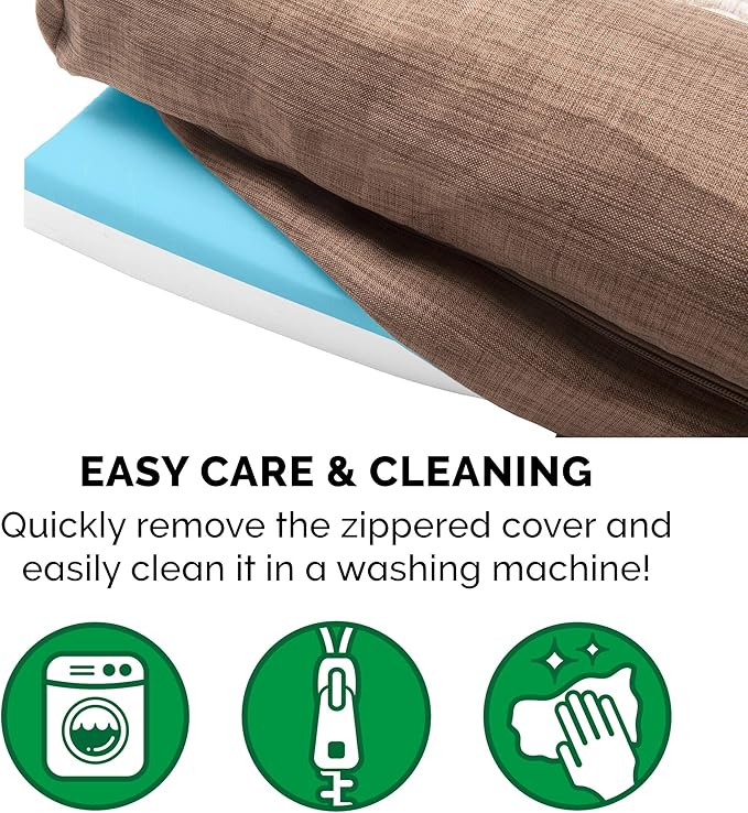 Furhaven Cooling Gel Dog Bed for Medium/Small Dogs w/ Removable Bolsters & Washable Cover, For Dogs Up to 35 lbs - Luxe Faux Fur & Performance Linen Sofa - Woodsmoke, Medium