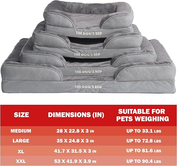 The Dog’s Bed, Orthopedic Standard Foam Waterproof Dog Bed with Standard Support, XL Silver Grey Plush, Waterproof, Supportive Dog Bed with Replaceable Covers, Veterinary Approved