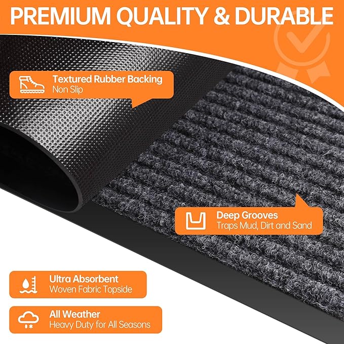 Front Door Mat, 10' x 3' Commercial Floor Mat, Heavy Duty Welcome Mat, Rubber Backing Non Slip Doormat for Entryway
