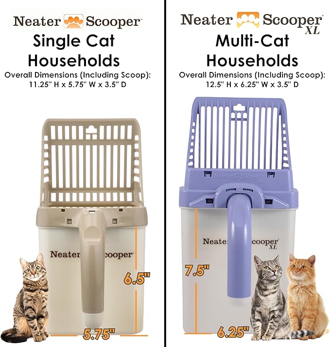 Neater Pet Brands Neater Scooper Standard Cat Litter Scoop, 60 Refill Bags – Mess-Free Cat Litter Scooper with Bag, Spill-Proof Kitty Box Sifter, Bin Doubles as Scoop Holder, For Single-Cat Households