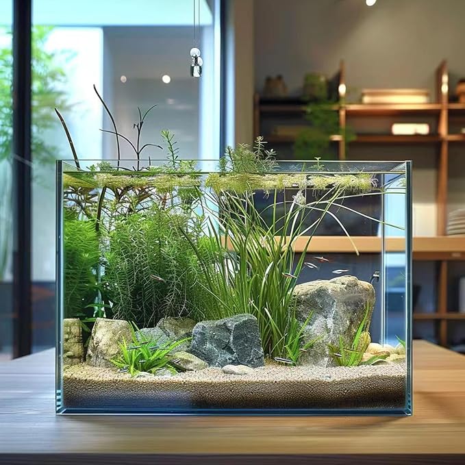 10 Gallon Glass Fish Tank, Easy to Maintain Small Aquarium for Betta/Goldfish/Snails/Shrimp and Aquatic Planting.