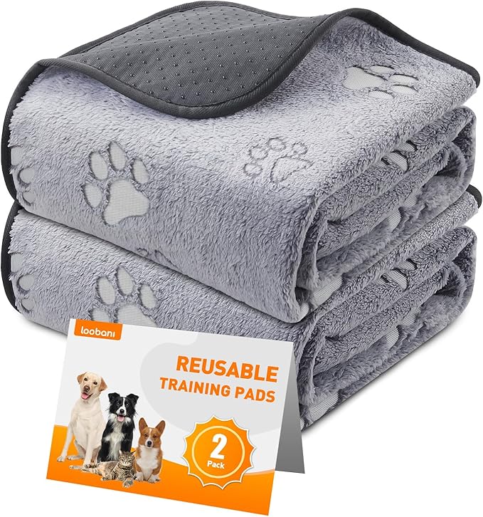 LOOBANI Washable Pee Pads for Dogs, Reusable Pee Pads for Dog Mat Puppy Pads Training Pads Non Slip Whelping Pad for Dog Playpen, Crate, Car, Grey 2 Pack 48 x 48 in