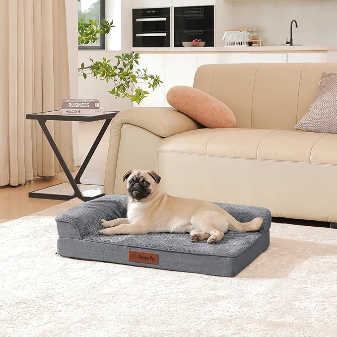 Orthopedic Dog Bed Medium Size Dog, 3 Inch Memory Foam Pet Bed for Small and Medium Dogs, Washable Removable Cover, Nonskid Bottom, Waterproof, 35x23 Inches, M Dark Grey