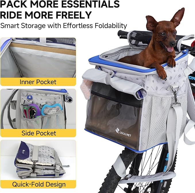 Cat and Dog Backpack Carrier, Breathable Cycling Pet Bag with Mesh Ventilation, Portable Outing Traveling Pet Bag with Top Waterproof Fabric for Small, Medium Cats, Small Dogs, Blue