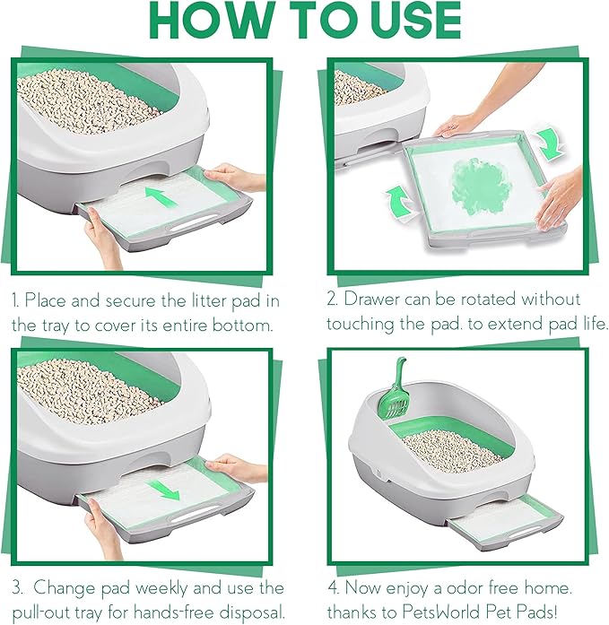 PETSWORLD Multi Cat Pad Refills for Cats Breeze Litter System, Ultra-Absorbent, Quick Dry - (100 Count, Unscented)