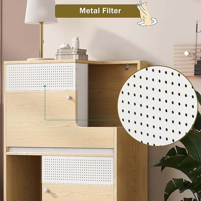 Cat Litter Box Enclosure Furniture Hidden Indoor 2-in-1 Wooden Cat House & Washroom Cabinet with Drawer for 2 Cats, 31.4"x15.7"x44.8"H