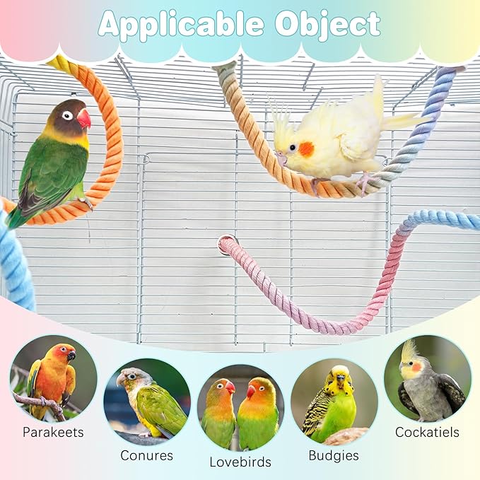BNOSDM 3 Pcs Rope Perches for Bird Cages Gradient Sunset Color Bendable Climbing Rope Ladders & Swings Birds Cage Accessories Toy for Parakeets, Budgies, Cockatiels, Conures, Lovebirds