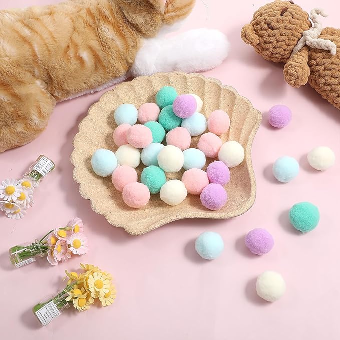 50 Pcs Cat Toy Balls 1.2-inch Colorful Cat Pom Pom Balls Soft Interactive Kitten Ball Cats Exercise Toys Fuzzy Kitten Interactive Playing Quiet Toy for Cats Pet