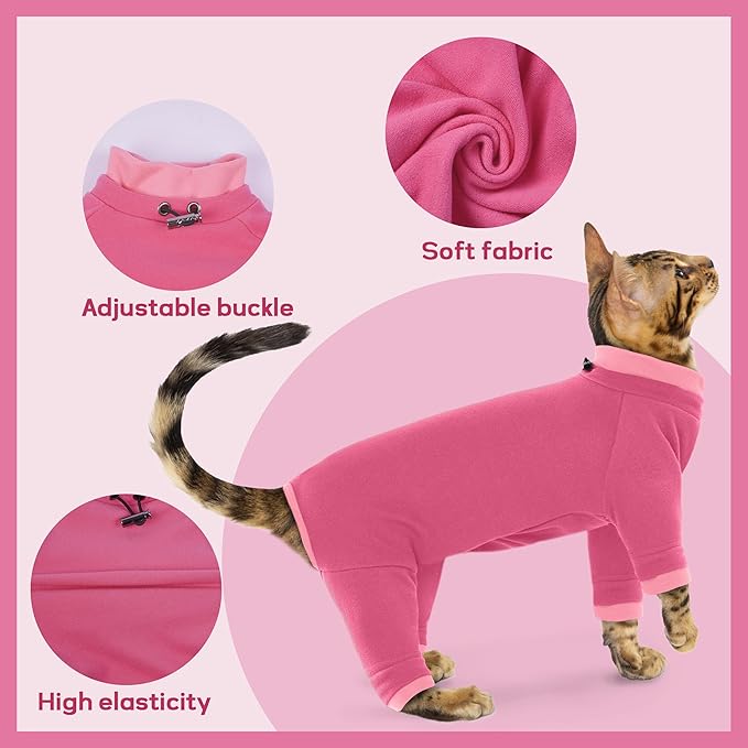 PUMYPOREITY Cat Hair Sticky Sweater, Recovery Suit - Breathable & Lightweight for Post-Surgery Protection, Cat Onsie Prevents Licking Wounds, Pink, XL
