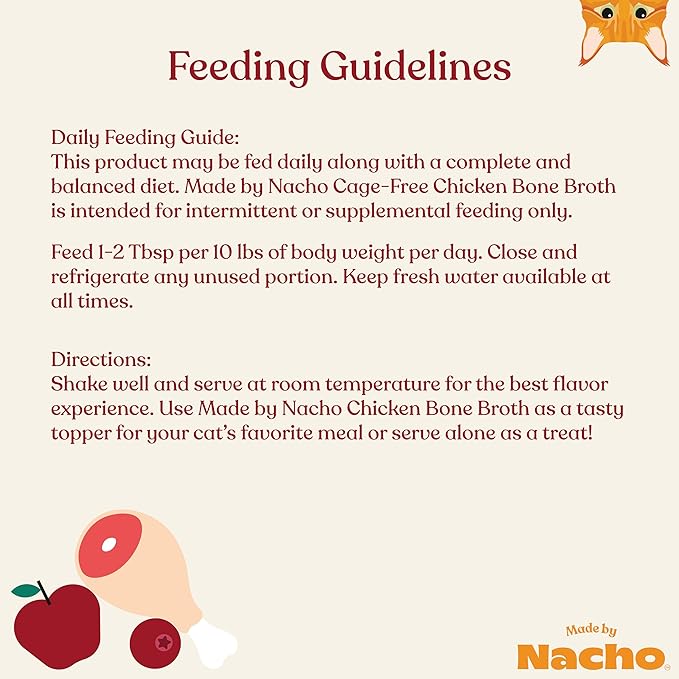 Made by Nacho Bone Broth Cat Food Topper for Hydration and Picky Eaters - Add Protein and Flavor to Your Dry Cat Food – Supports Optimal Nutrition, Digestion, Skin & Coat, 11 oz. (Pack of 4), Chicken