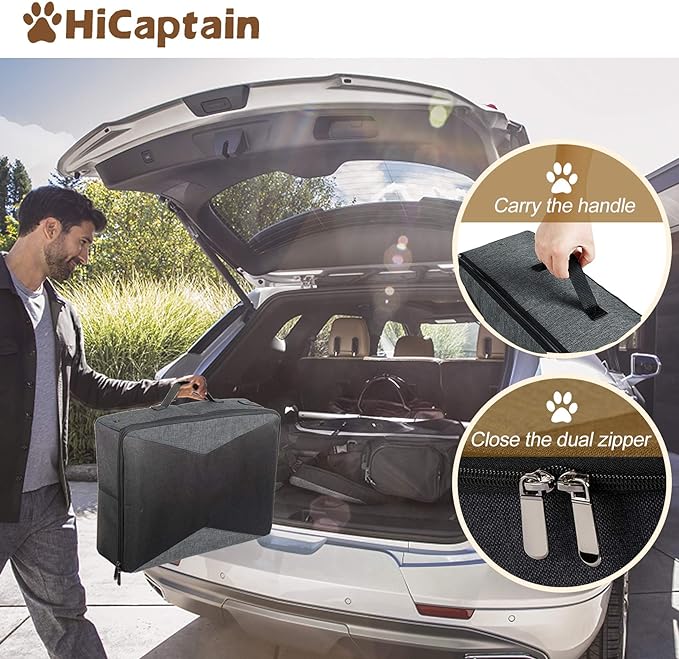 HiCaptain Portable Litter Box for Cats, Cat Travel Litter Box with Lid and Handle Standard Portable Collapsible Litter Carrier for Cat (M,Black/Gray)