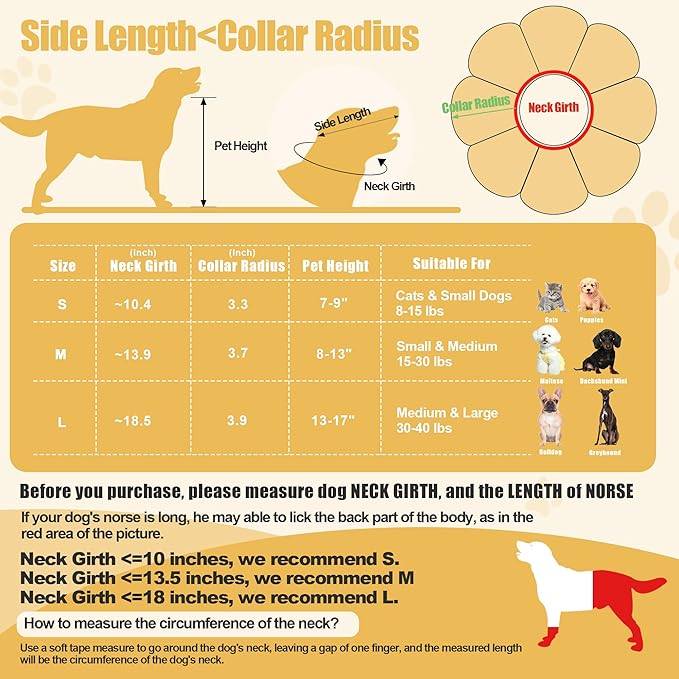 HOMBYS Soft Dog Cone for Dogs and Cats, Cute & Fluffy Flower Shape for Claming, Adjustable Dog Collar Alternative After Surgery, Protective Elizabethan Collar for Dogs Recovery & Stop Licking, L